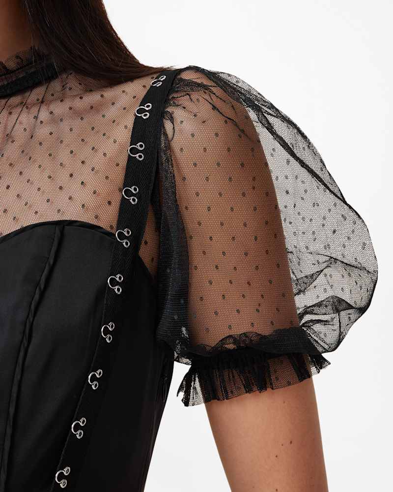 Ryla Polka Dot Mesh Maxi Dress