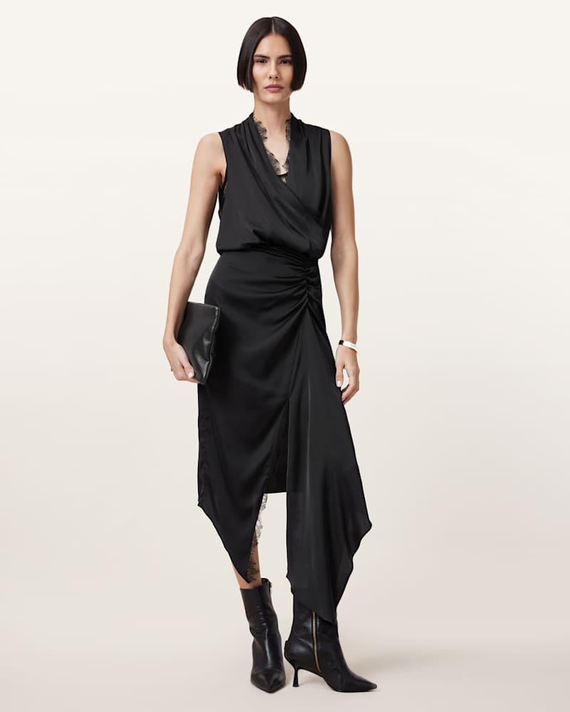 Abi Lace Trim Draped Midi Dress