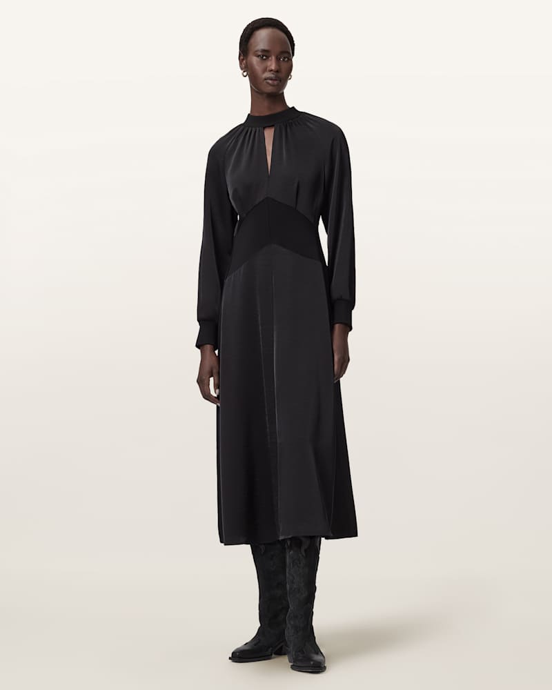 Roya Ribbed Trim Midi Dress