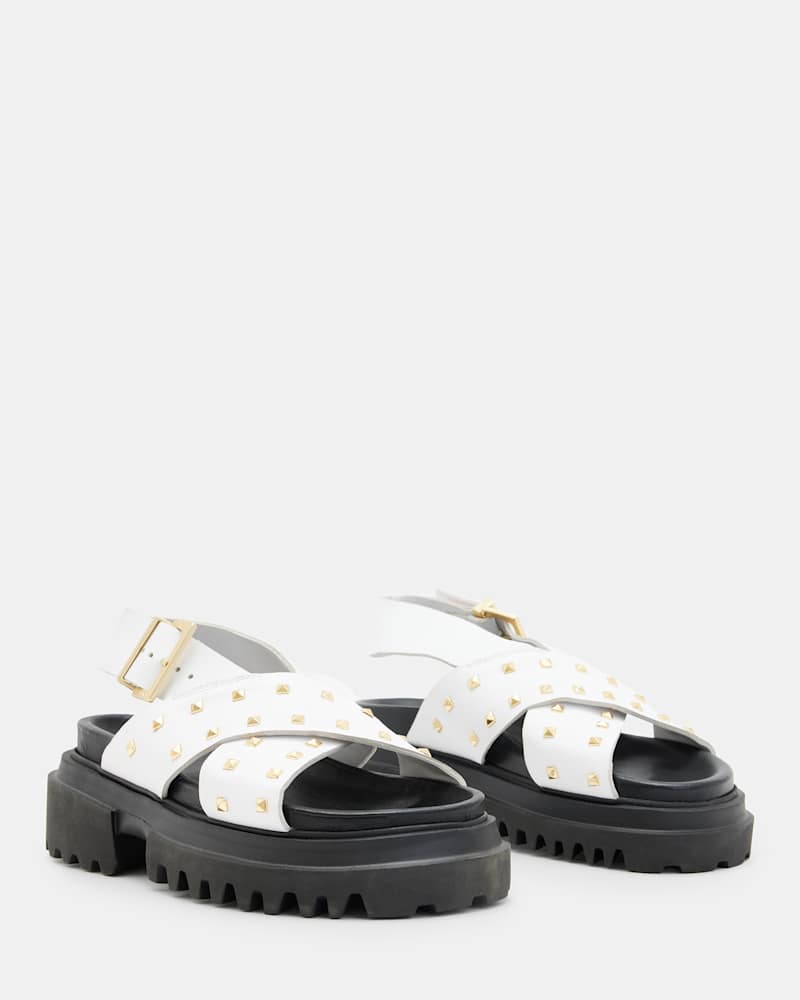 Cosmo Leather Studded Crossover Sandals