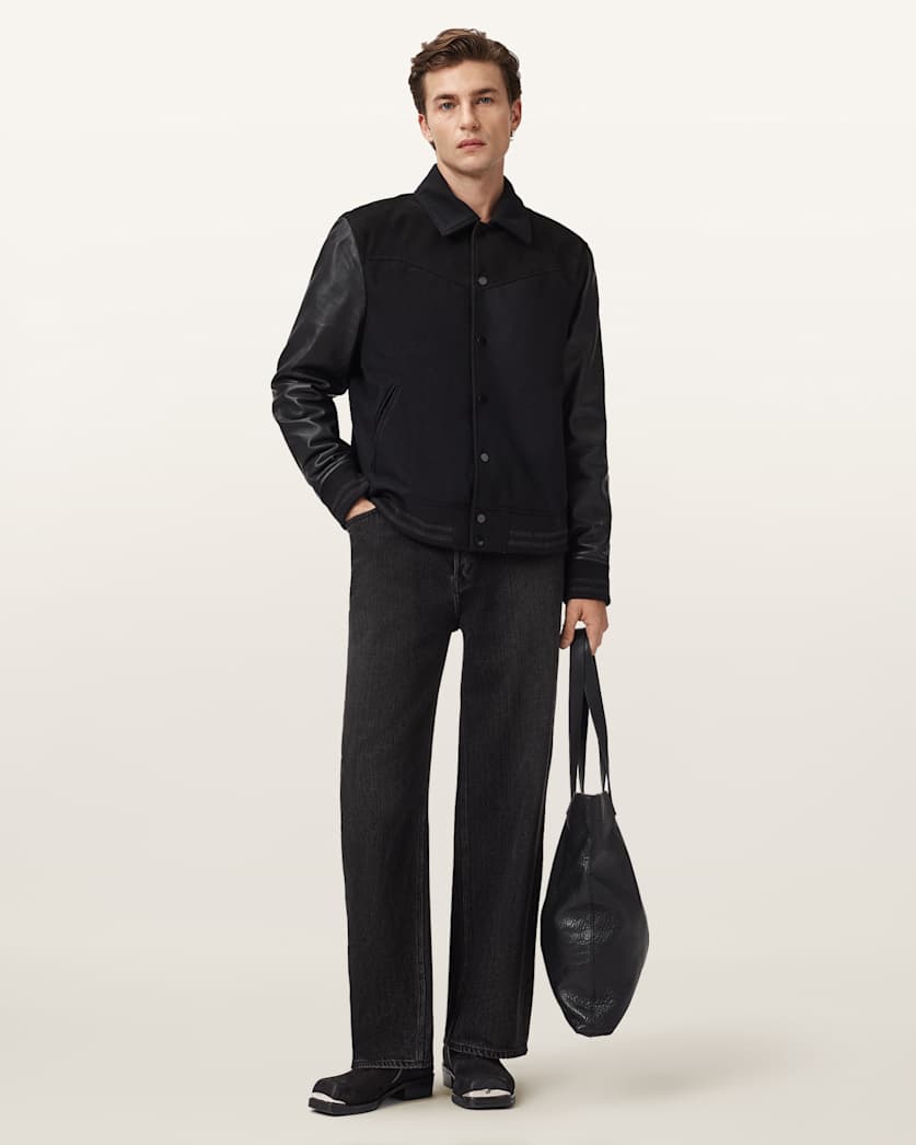 Endleton Contrast Leather Bomber Jacket