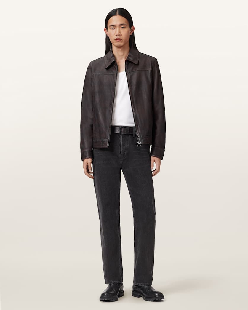 Alkan Zip Up Two Tone Leather Jacket