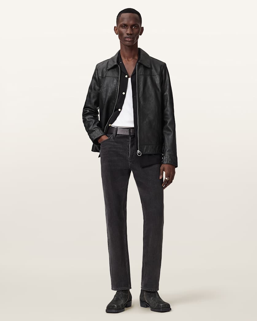 Alkan Zip Up Two Tone Leather Jacket