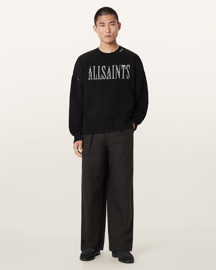 Crossed Oversized Crew Neck Embroidered Jumper