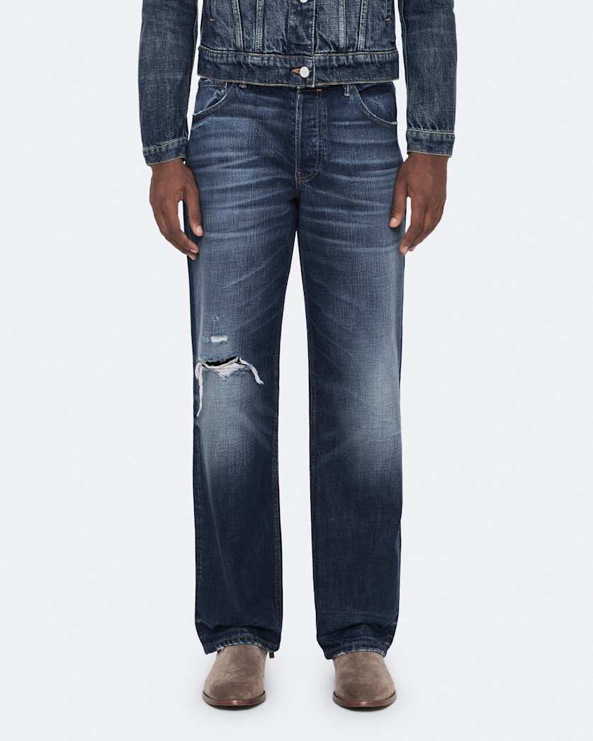 Destroy Mid Indigo Loose Straight-Leg Jeans