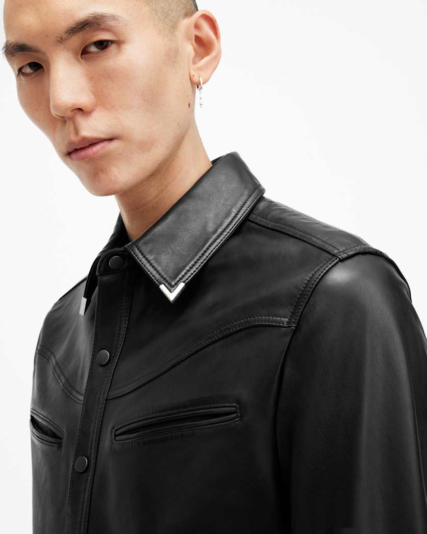 Draven Metal Tip Collar Leather Shirt