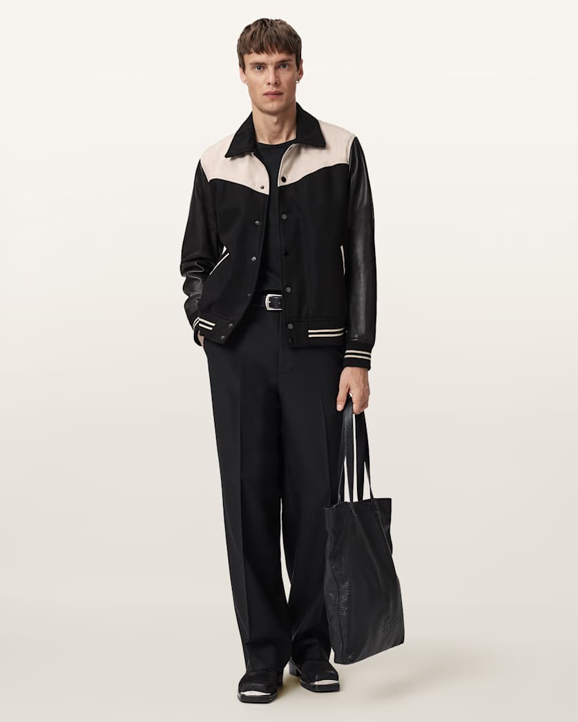 Endleton Contrast Leather Bomber Jacket