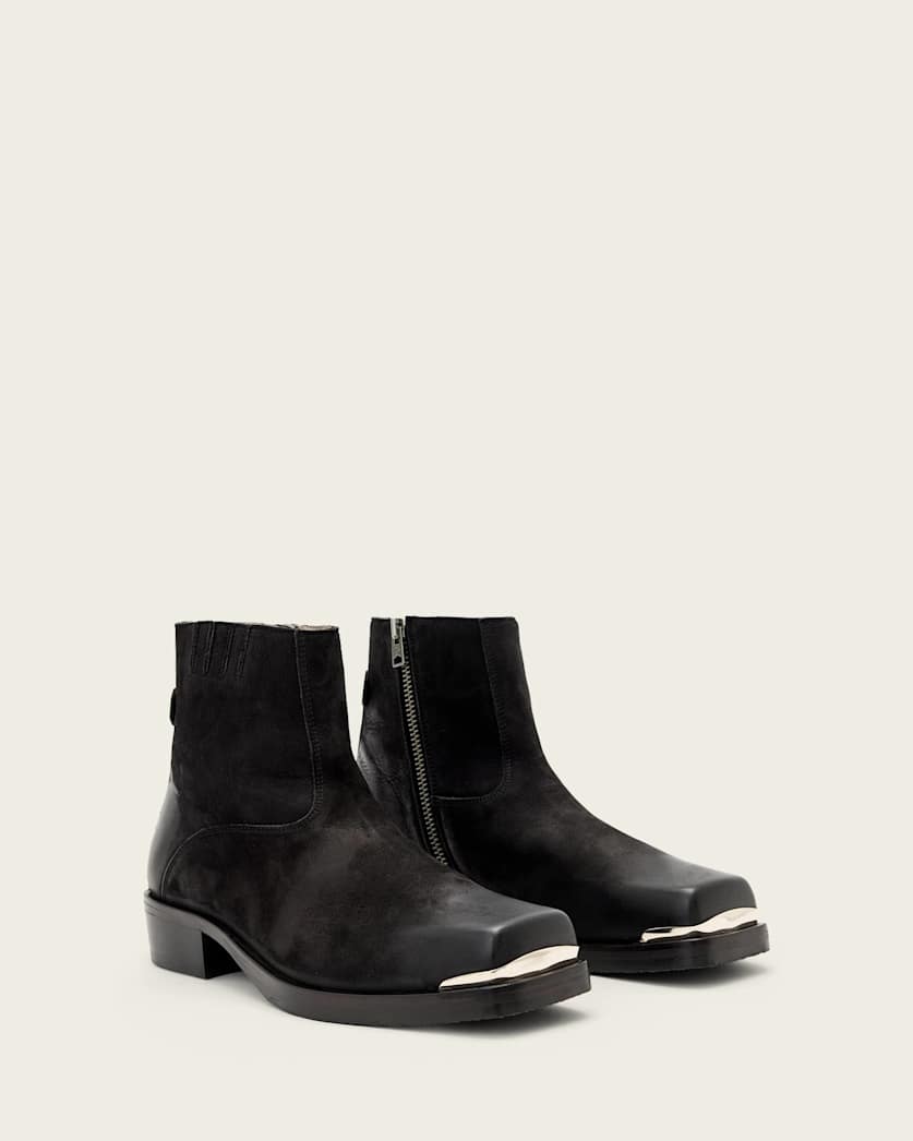 thumbnail image 2 of All Saints Men's Harland Cap Toe Leather Boots – Charcoal Grey, Lace-Up Chukka Style (Choose Size) 2 of 5