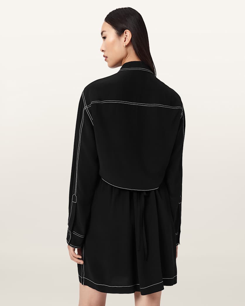 all saints black t shirt dress Women's T-Shirt Dress with Open Back 3XL / Black and White Stripes