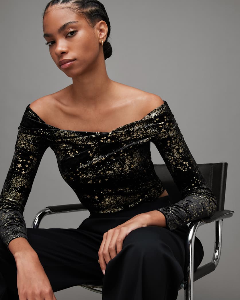 Delta Star Off Shoulder Velvet Top