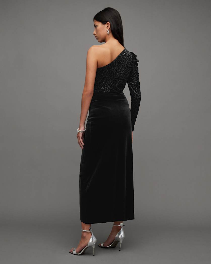 Sami Velvet Gathered Draped Midi Skirt