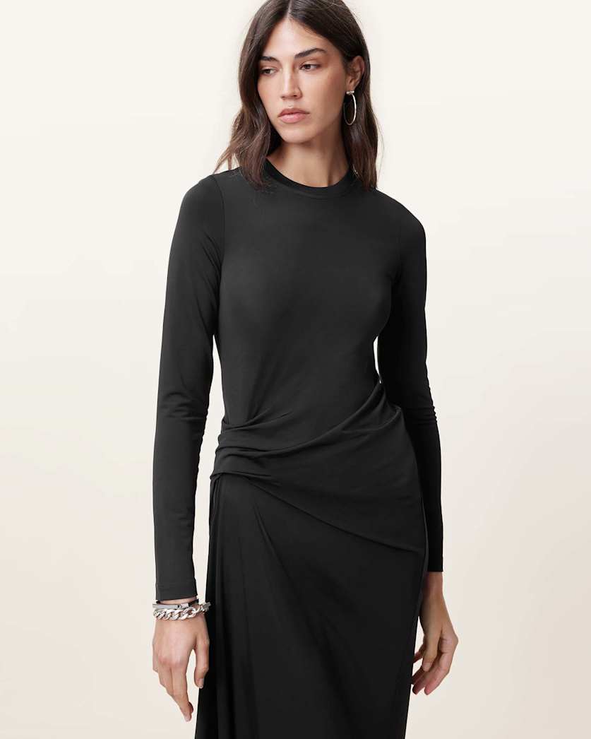 Rivi Draped Long Sleeve Midi Dress