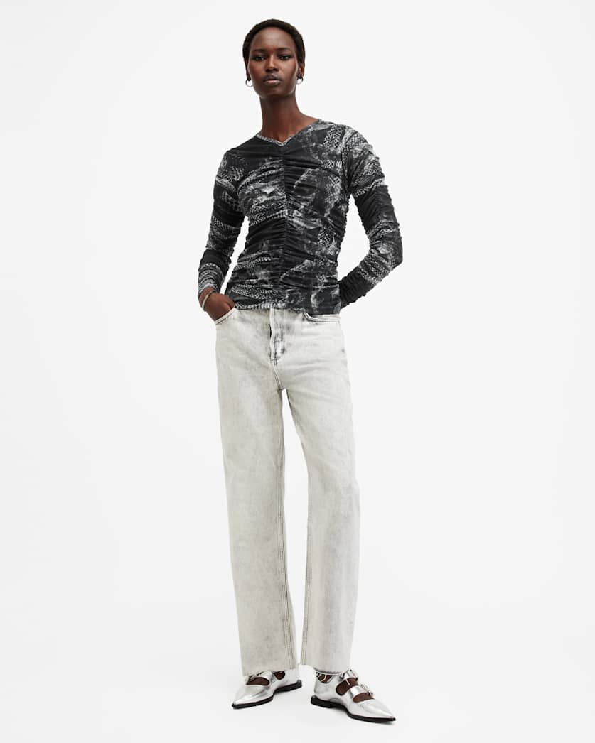 Keiko Mesh Gathered V-Neck Top