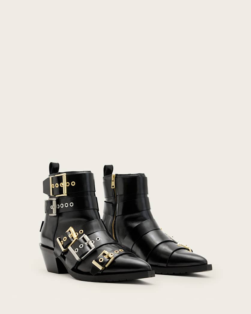 Jane Buckle Pointed Leather Boots
