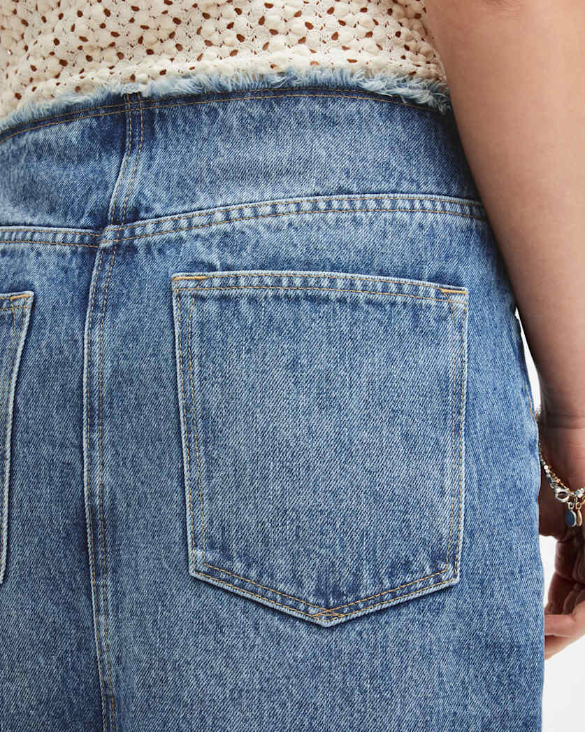 Cyra Frayed Waistband Maxi Denim Skirt