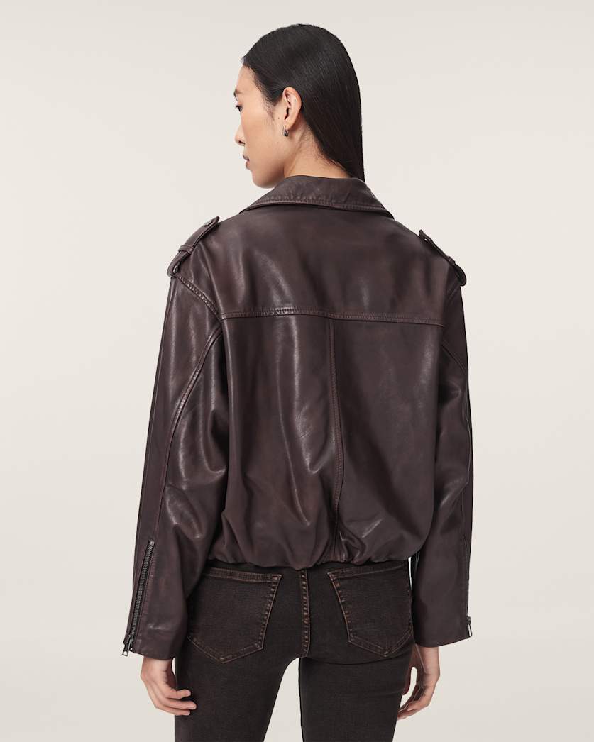 Samina Relaxed Fit Leather Biker Jacket