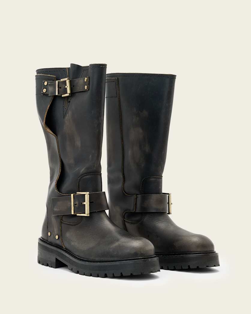 Tay Calf Length Leather Biker Boots