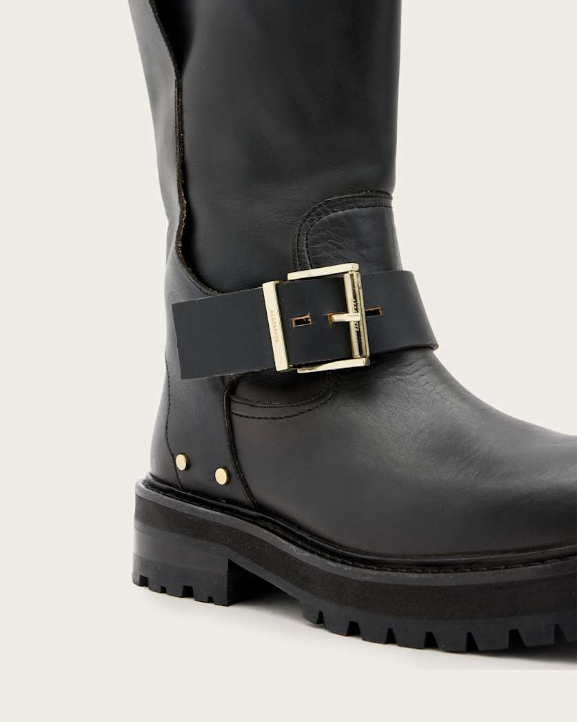 Tay Calf Length Leather Biker Boots