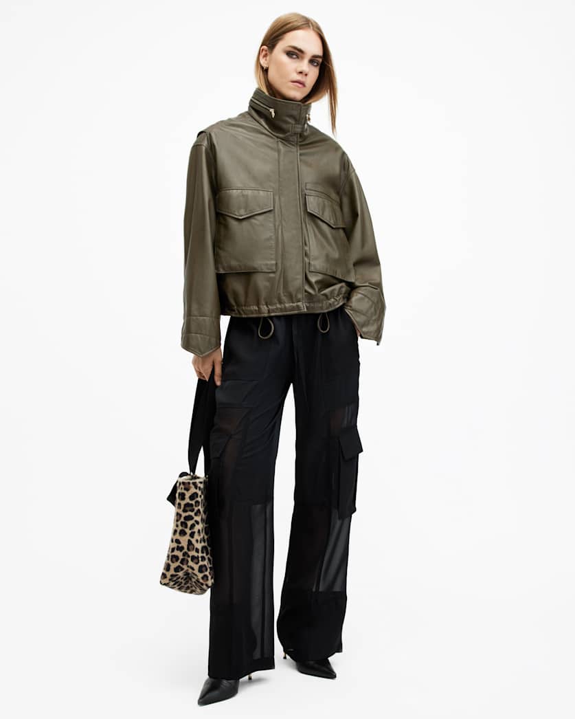 Clay Funnel Neck Cropped Leather Jacket