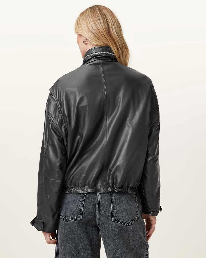 Clay Funnel Neck Cropped Leather Jacket