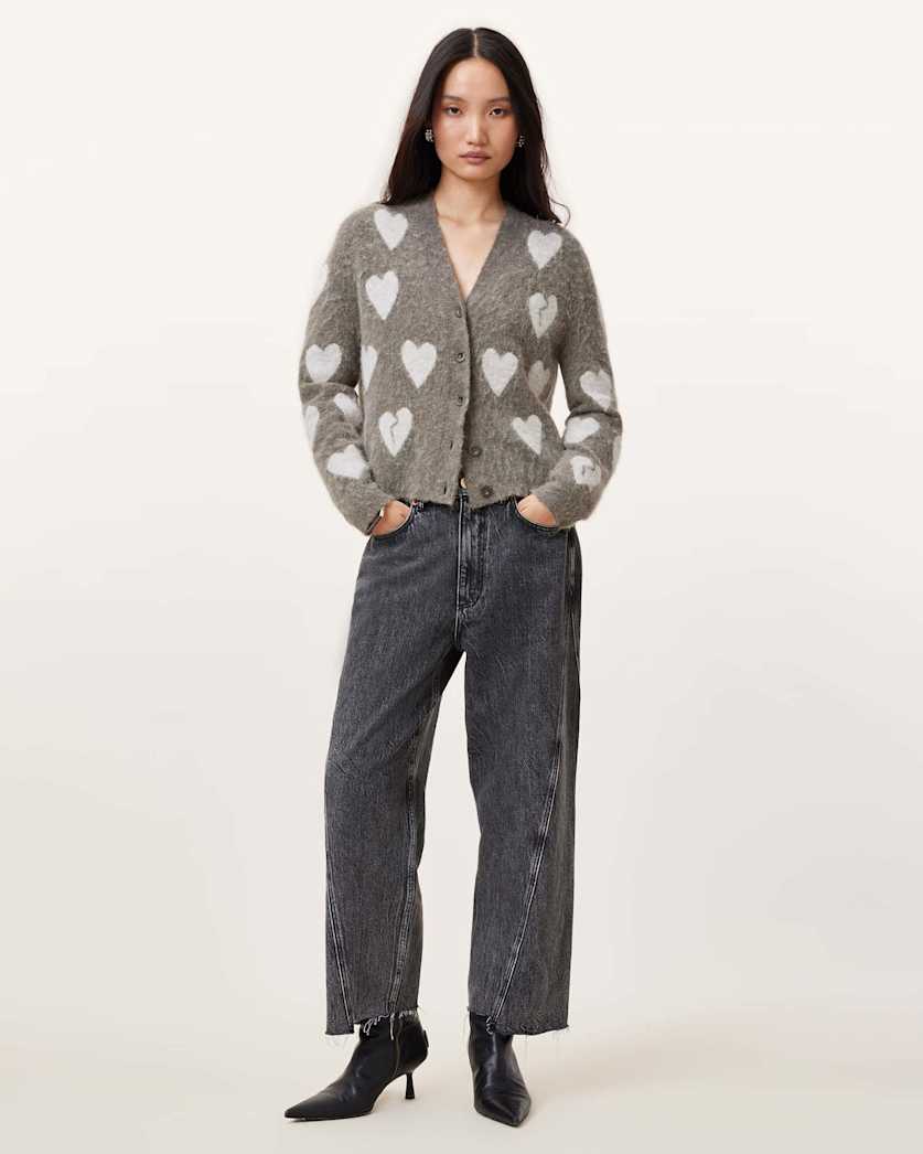 Amora Love Heart Jacquard Brushed Cardigan