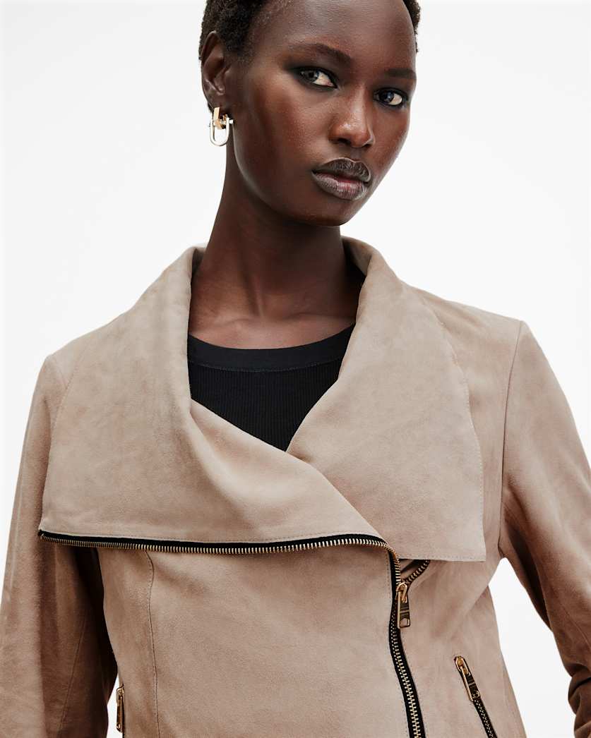 Freya Slim Fit Funnel Neck Suede Jacket