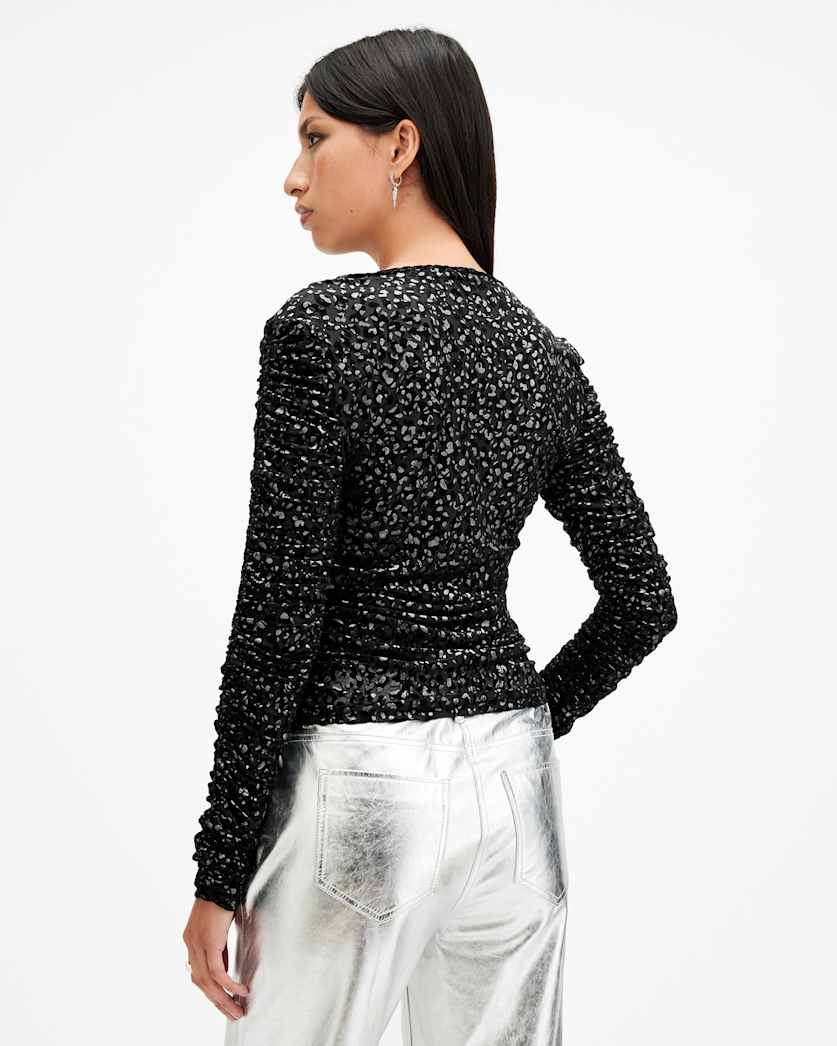 Eris Metallic Leopard Print Top