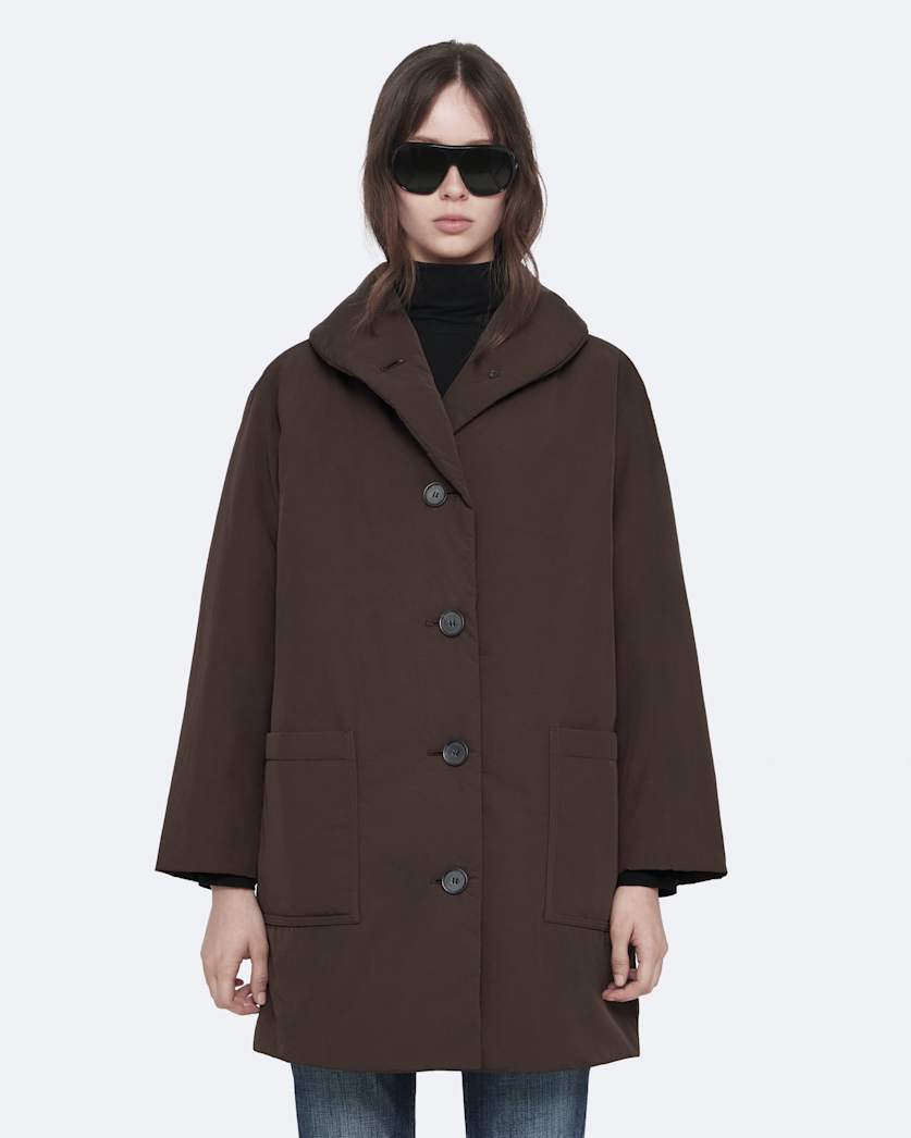 Darcie Nylon Shawl-Collar Cocoon Coat