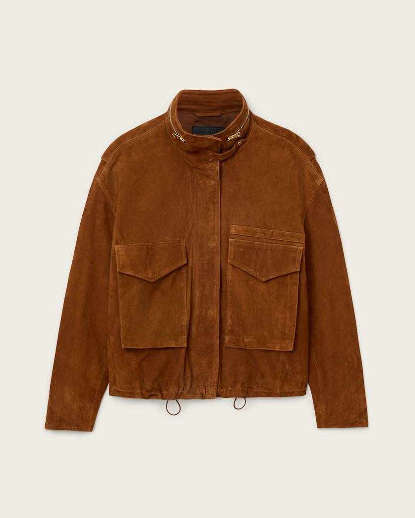 Clay Funnel Neck Suede Cropped Jacket