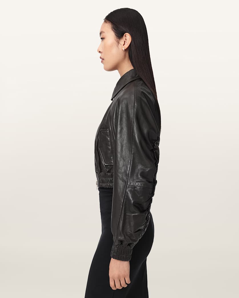 Anouk Cropped Leather Bomber Jacket
