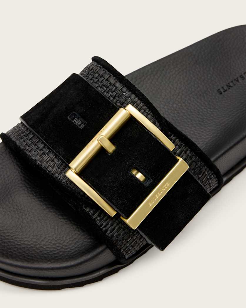 Ellie Raffia Buckle Leather Sliders