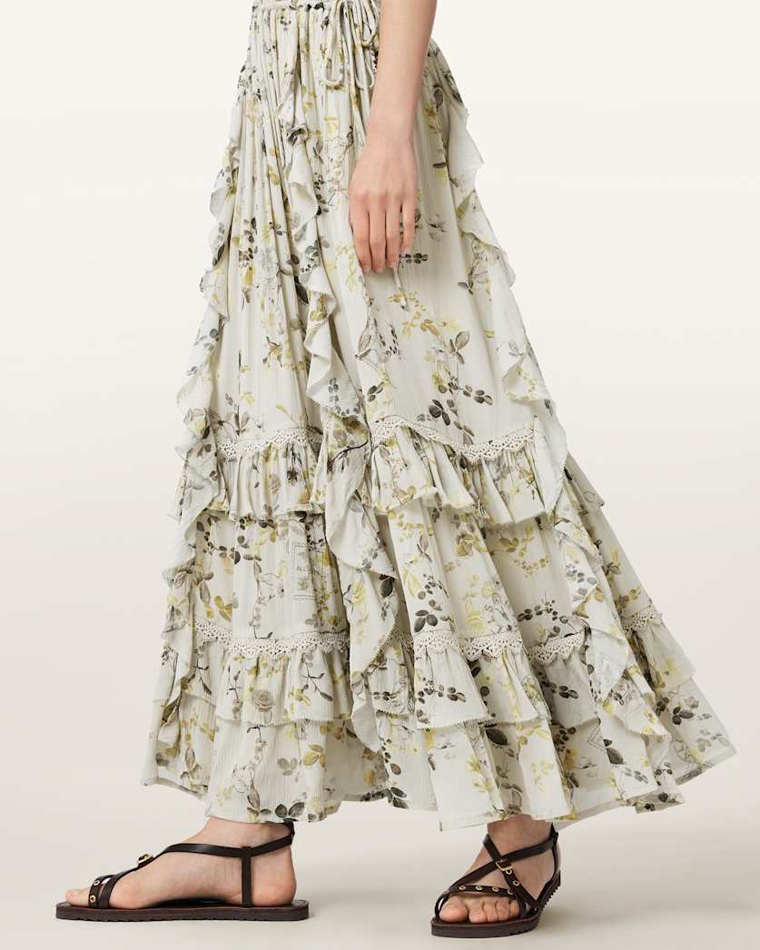 Canto Floral Ruffled Maxi Dress CARMEL STEM GREEN | ALLSAINTS US