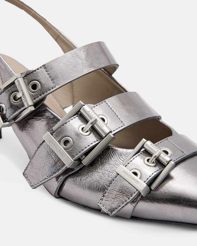 Grace Leather Chain Slingback Heels