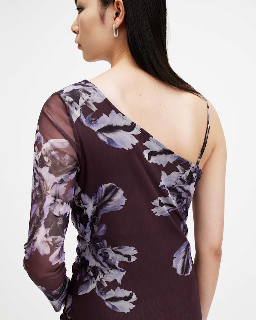 Eris One Shoulder Mesh Floral Midi Dress