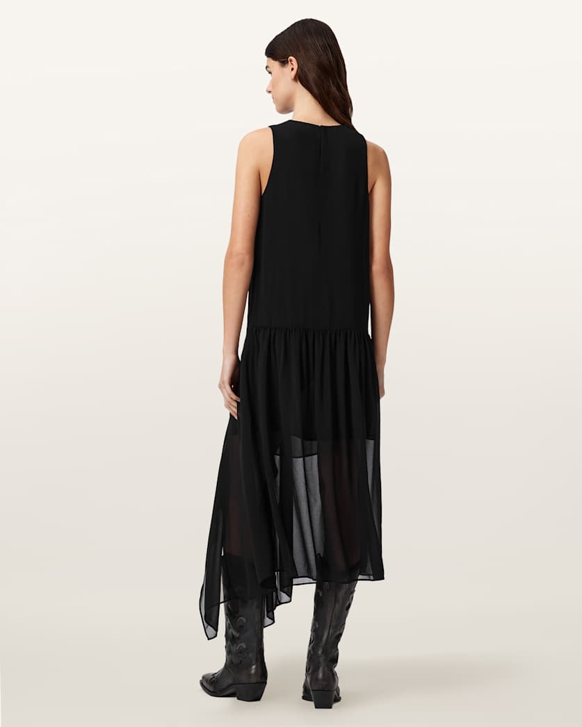 Cyra Asymmetric Maxi Dress Black | ALLSAINTS US