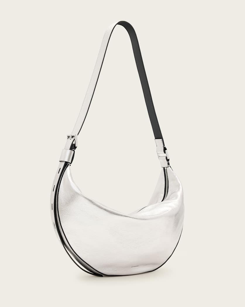 Half Moon Metallic Leather Crossbody Bag