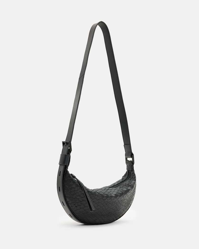 Half Moon Snake Effect Leather Bag