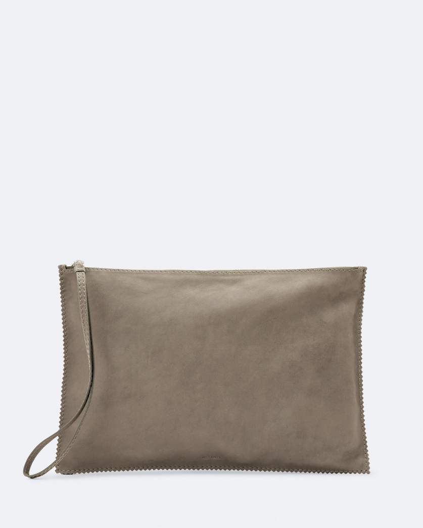 Pinked edge large leather pouch