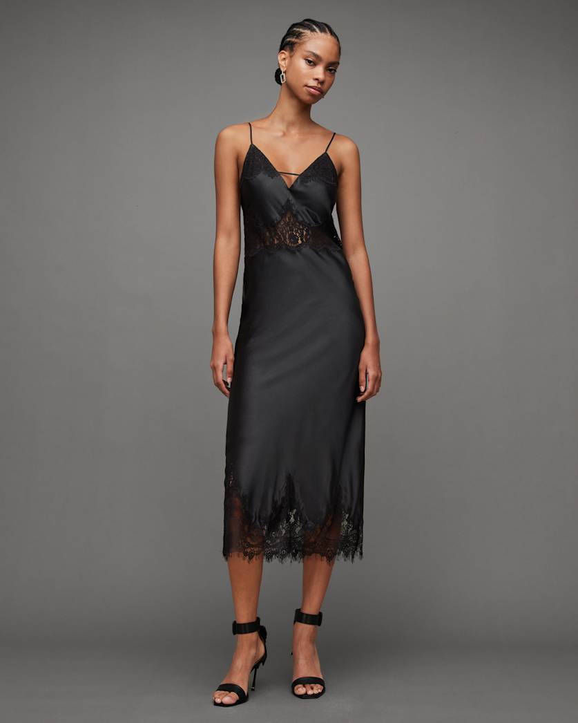 Ophelia Silk Blend Lace Trim Slip Dress