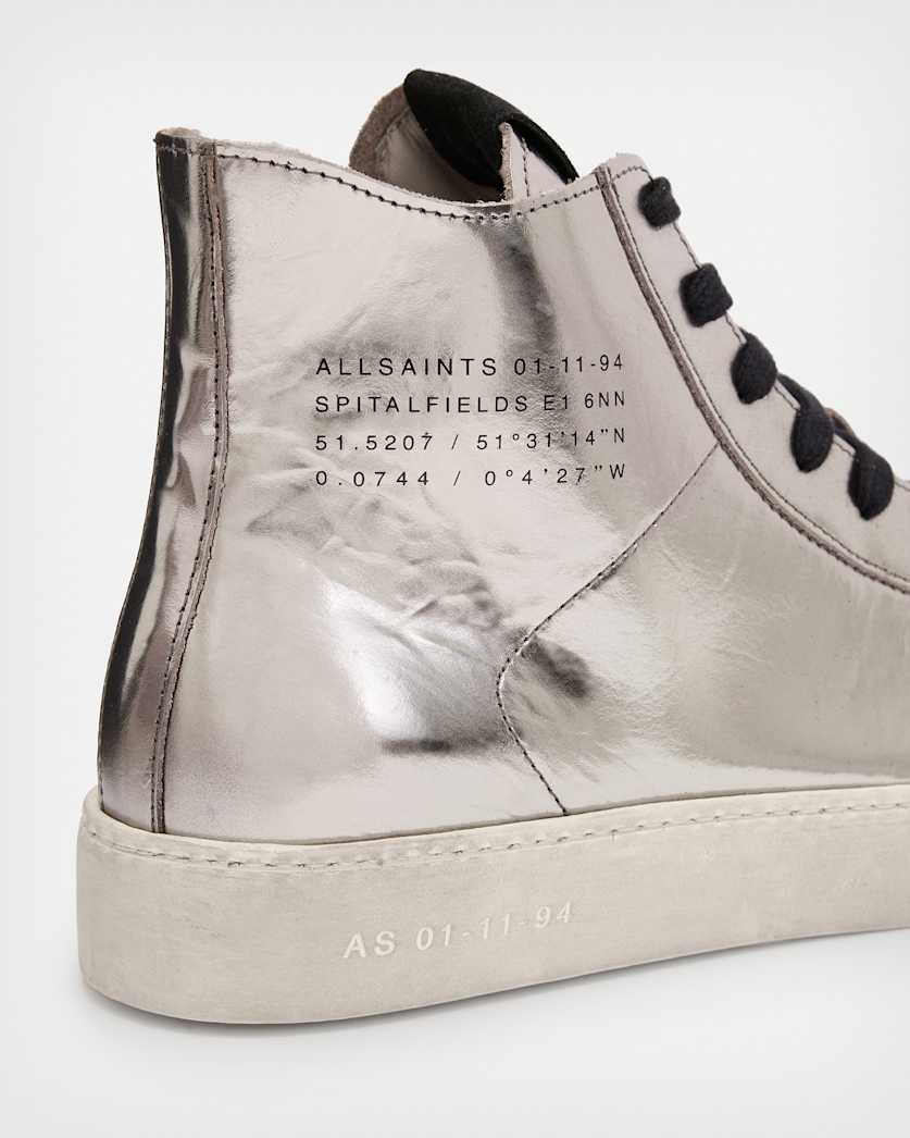 Tana Metallic Leather High Top Sneakers Silver ALLSAINTS US