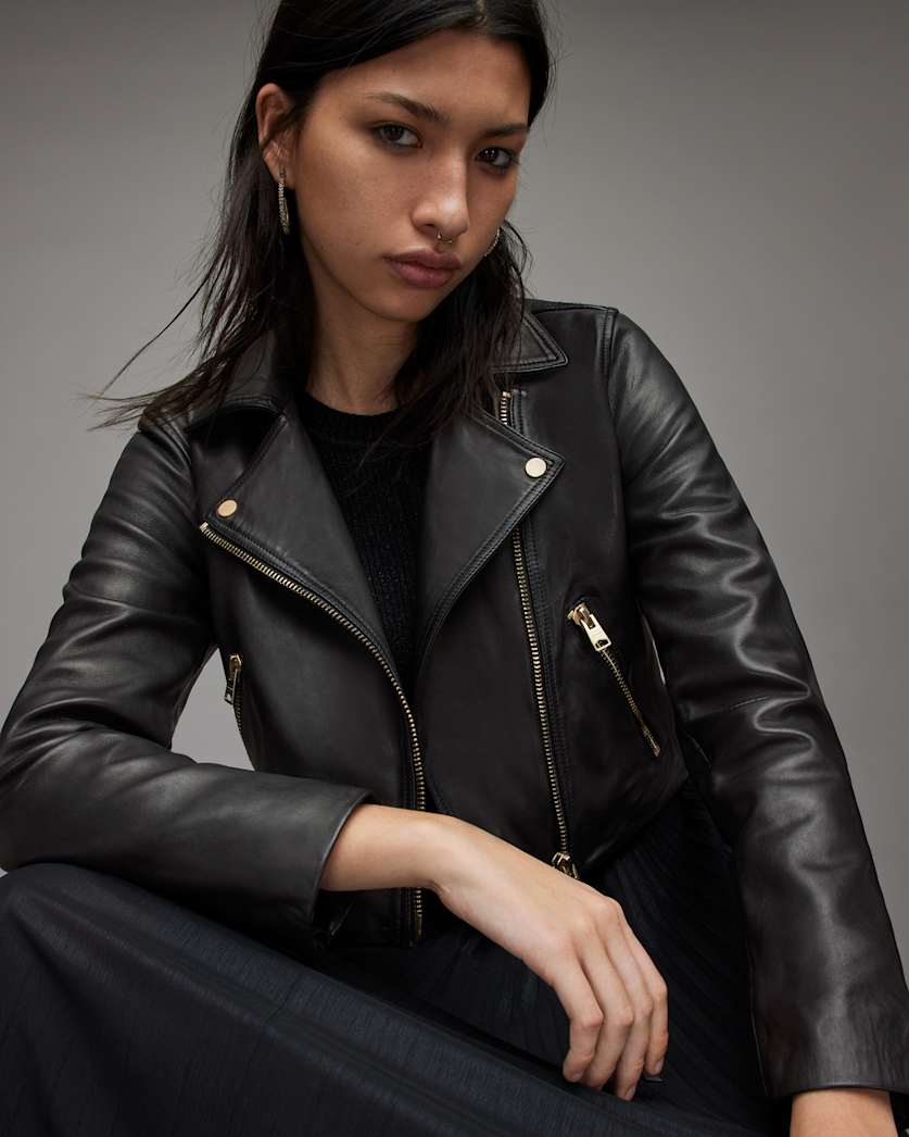 Cropped Black Lamb Skin Leather Biker Jacket – Fitted Short Style For Women (Smart Range 5625)