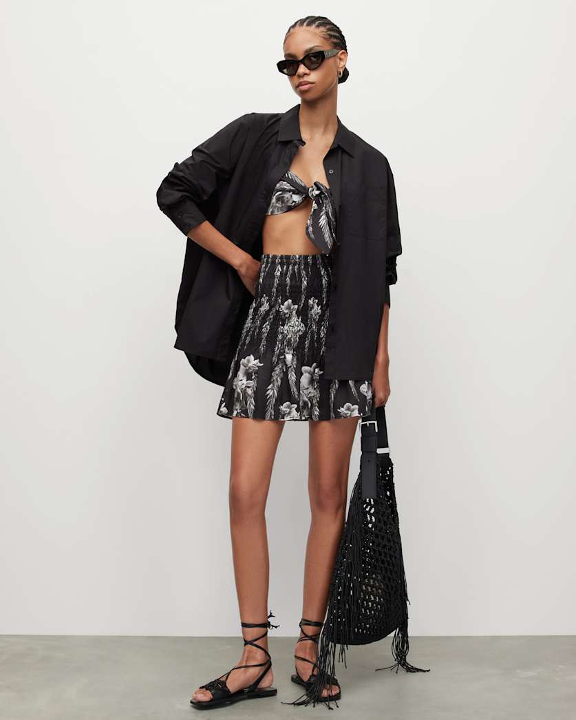 Riah Mia Linen Floral Bandeau Tie Top