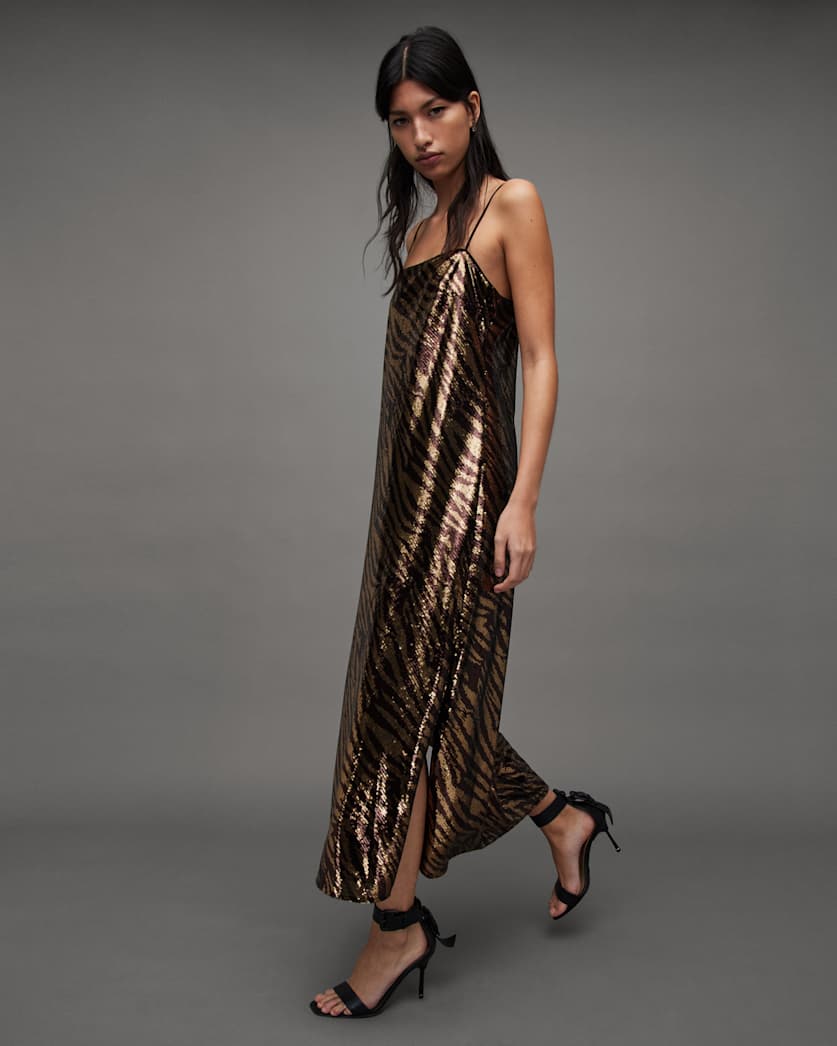 Bonnie Sequin Tiger Stripe Slip Dress