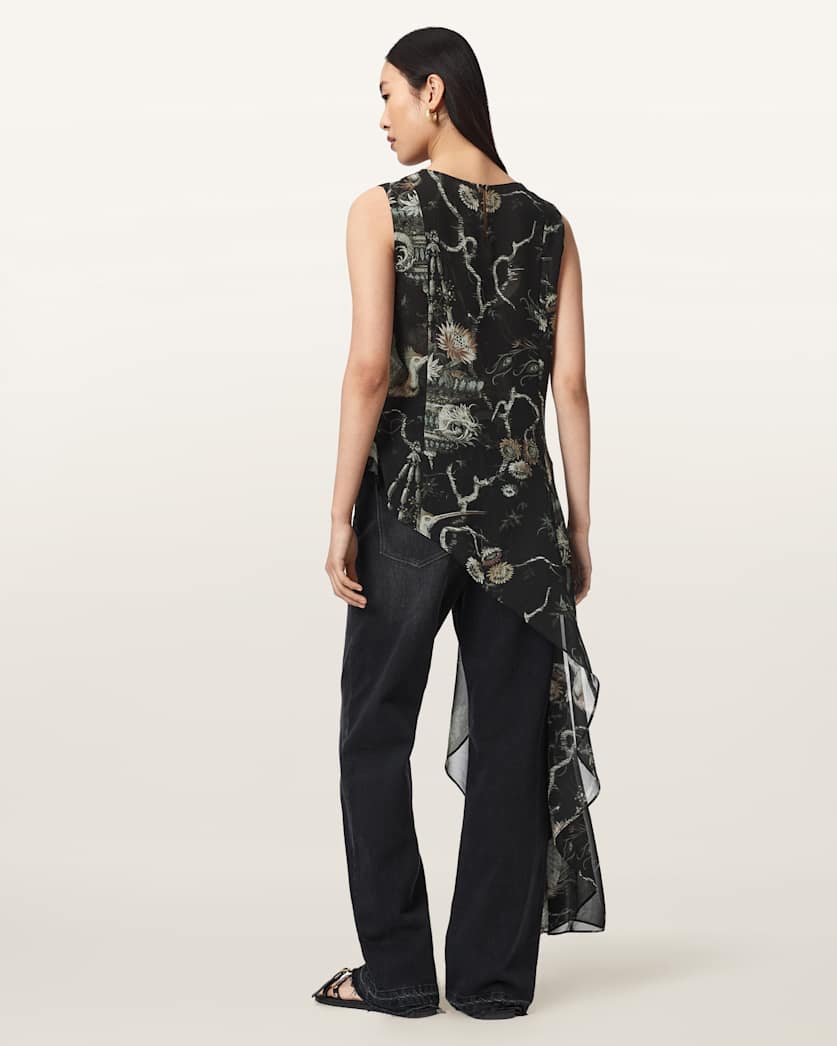 Enola Asymmetric Printed Wrap Top