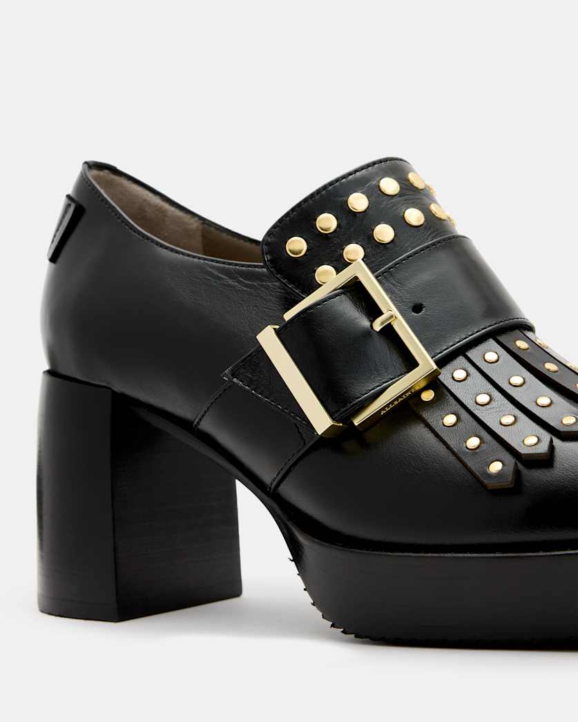 Zia Studded Leather Heeled Loafers