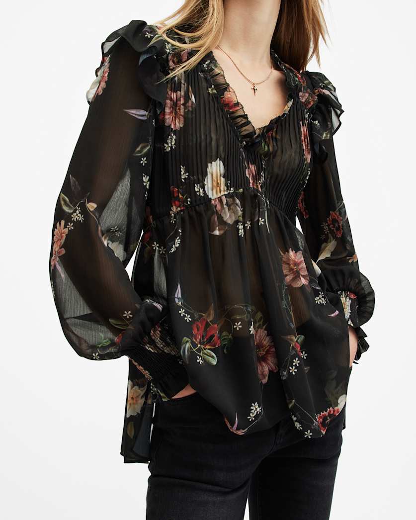 Iryna Frill Printed Sheer Top