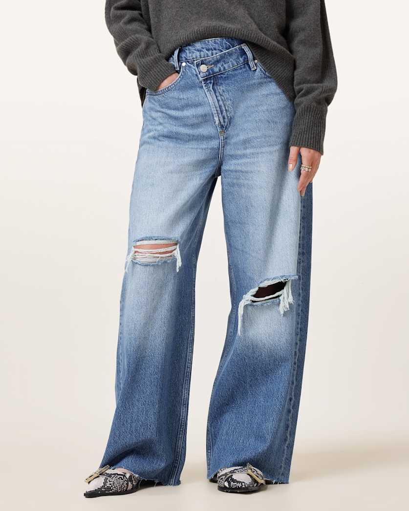 Aki Crossover Wide Leg Denim Jeans