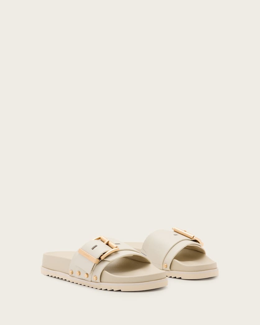 Ellie Studded Buckle Leather Sliders