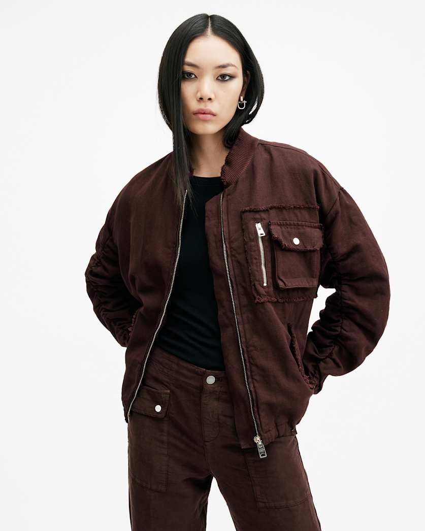 Rue Linen Blend Denim Bomber Jacket