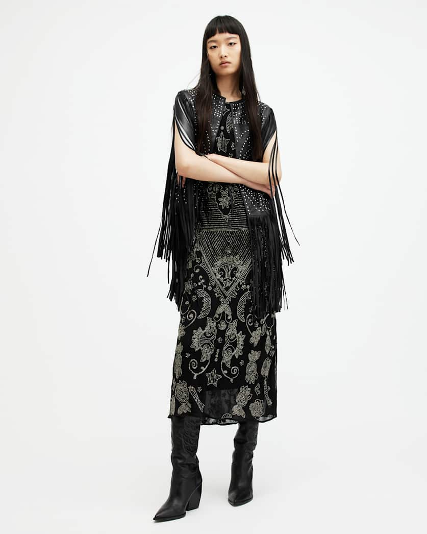 Elias Studded Tassel Leather Gilet